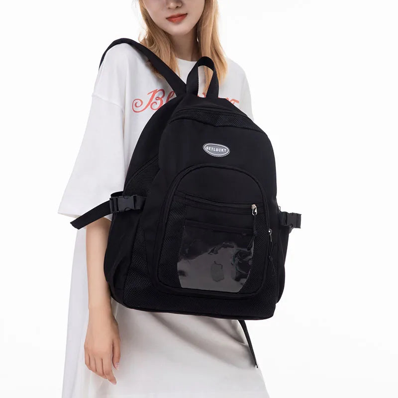 Striped School Bag for Girls, Casual Women Backpack, Travel Shoulder Rucksack