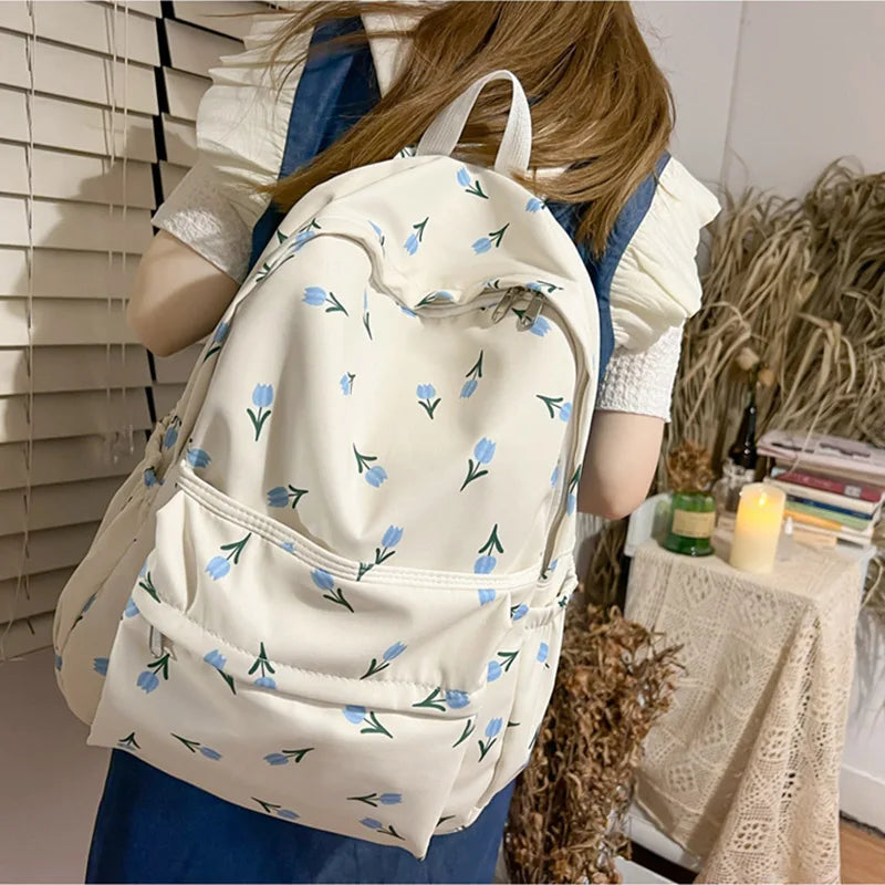 Striped Backpack for Teenage Girls School College Travel Shoulder Bag