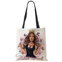 Girl Lady Print Tote Shoulder Bag Reusable Shopping Travel School Beach Bags