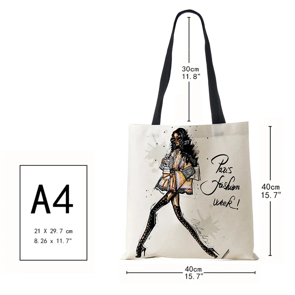 Girl Lady Print Tote Shoulder Bag Reusable Shopping Travel School Beach Bags