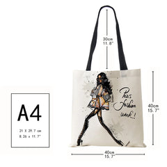 Girl Lady Print Tote Shoulder Bag Reusable Shopping Travel School Beach Bags