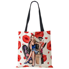 Girl Lady Print Tote Shoulder Bag Reusable Shopping Travel School Beach Bags
