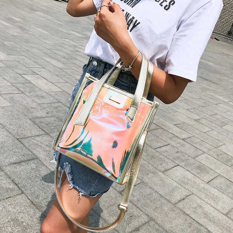 Girl's One Shoulder Transparent Handbag - Colorful Summer Jelly Bag