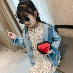 Girls Messenger Bag Heart Sequin Leather Mini Bag Baby Handbag