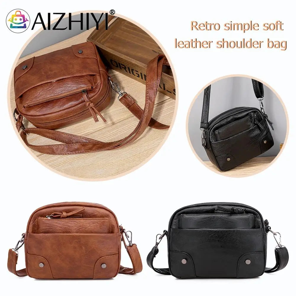 Soft Leather Crossbody Bag for Girls Women Shoulder Handbag Multi-pocket Totes