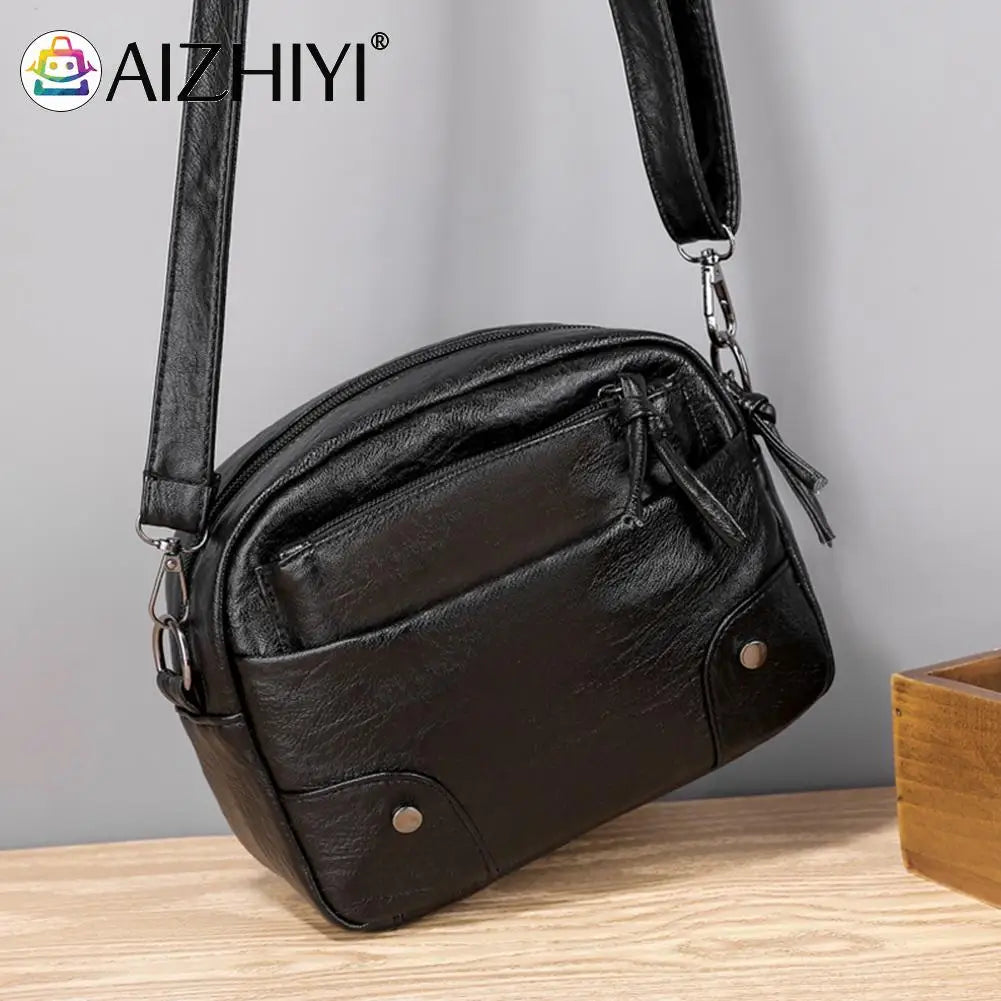 Soft Leather Crossbody Bag for Girls Women Shoulder Handbag Multi-pocket Totes