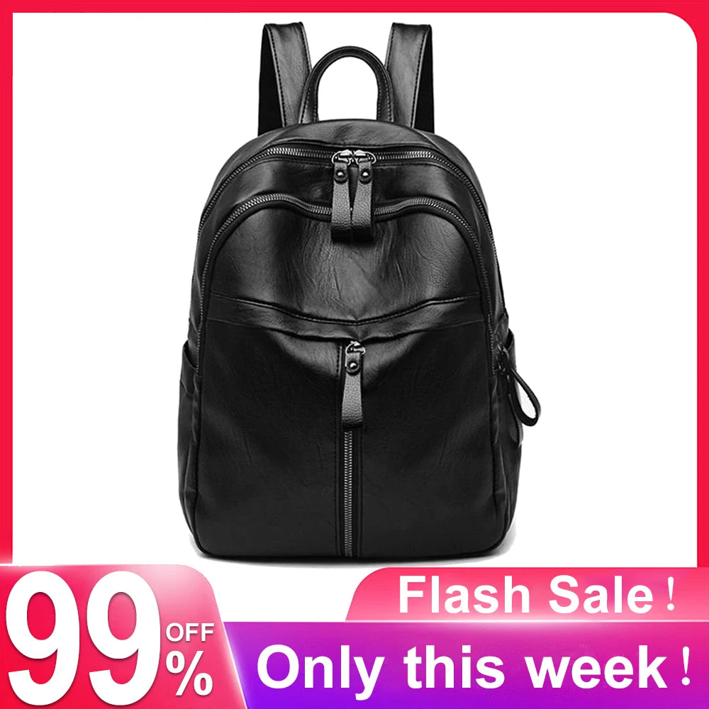 Women PU Leather Shoulder Bag Backpack Large Capacity Handbags