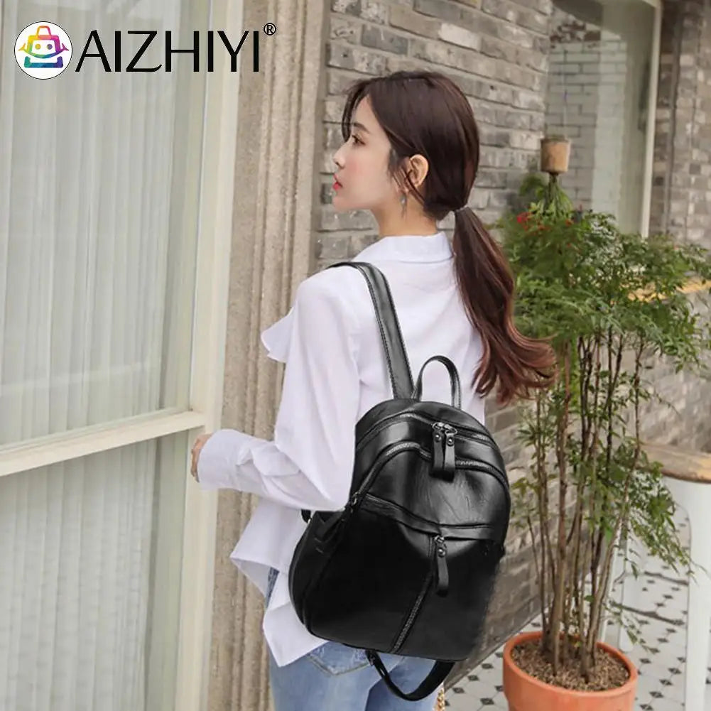 Women PU Leather Shoulder Bag Backpack Large Capacity Handbags