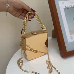 Silver PVC Box Shoulder Bag Chain Crossbody Mini Purse