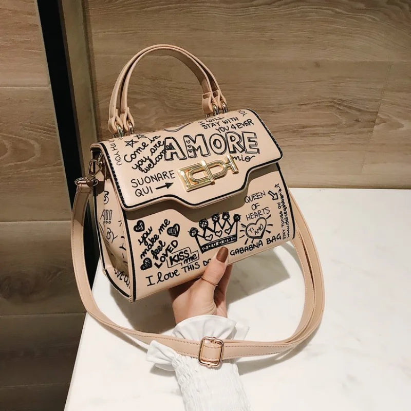 Graffiti Women Handbags PU Leather Small Flap Bag Crossbody Bags