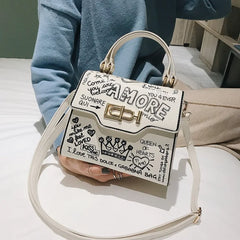 Graffiti Women Handbags PU Leather Small Flap Bag Crossbody Bags