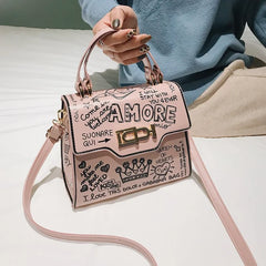 Graffiti Women Handbags PU Leather Small Flap Bag Crossbody Bags