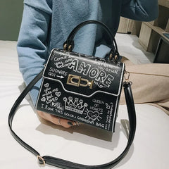 Graffiti Women Handbags PU Leather Small Flap Bag Crossbody Bags