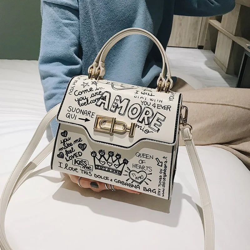 Graffiti Women Handbags PU Leather Small Flap Bag Crossbody Bags