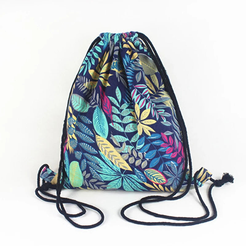 Canvas Drawstring Gym Backpack Travel Shoulder Bag