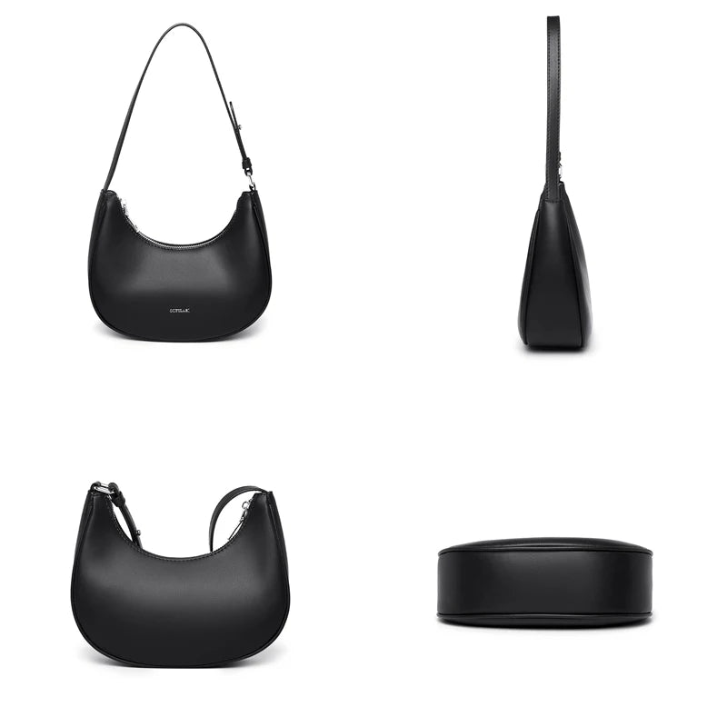 Half Moon Underarm Bags Soft Leather Women Handbag Fit Working Party