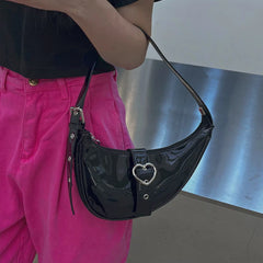 Half Moon Women's Underarm Bag Pu Leather Ladies Zipper Hobos Purse Handbags