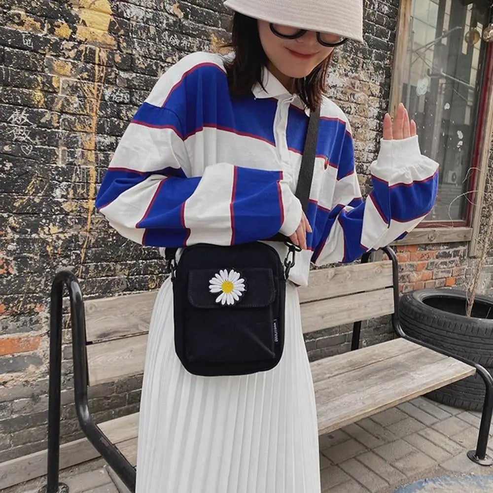 Women Mini Canvas Shoulder Bag Ladies Daisy Small Handbag Totes