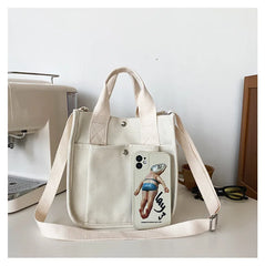 Canvas Casual Tote Student Shoulder Bag Solid Messenger Bags