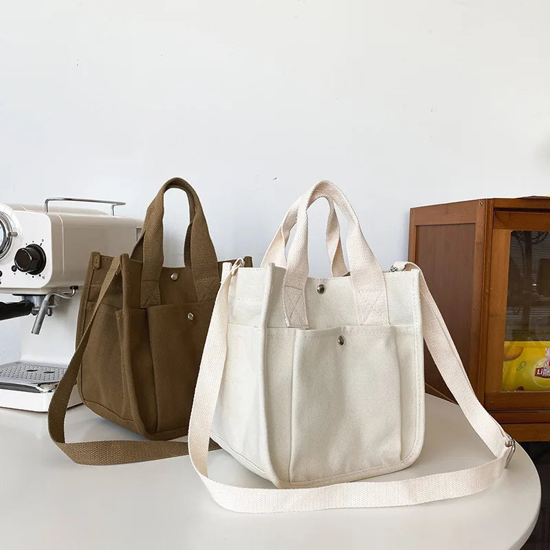 Canvas Casual Tote Student Shoulder Bag Solid Messenger Bags