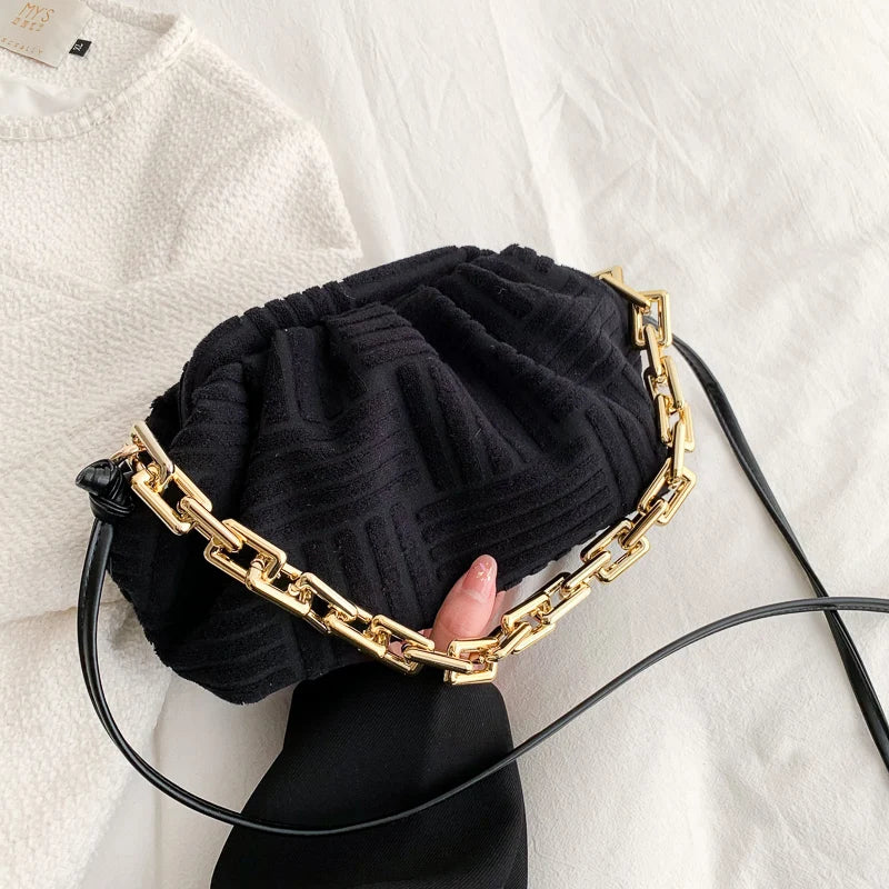 Stylish Thick Chain Crossbody Bag for Women Shoulder Small Tote Striped Bag