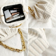 Stylish Thick Chain Crossbody Bag for Women Shoulder Small Tote Striped Bag