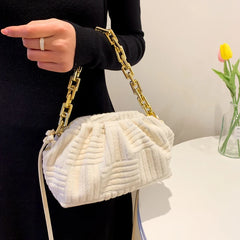 Stylish Thick Chain Crossbody Bag for Women Shoulder Small Tote Striped Bag