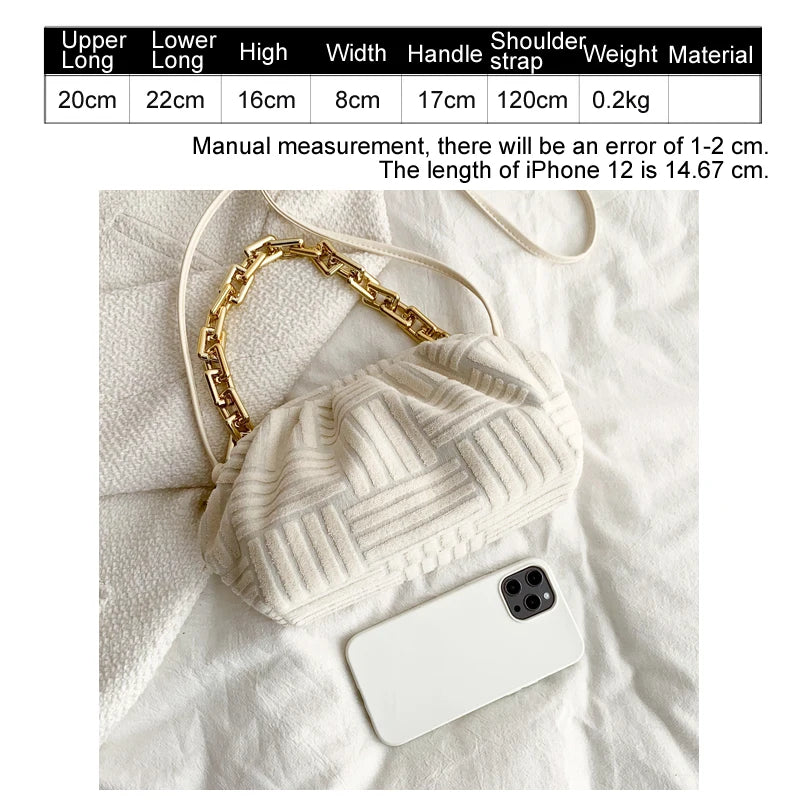 Stylish Thick Chain Crossbody Bag for Women Shoulder Small Tote Striped Bag