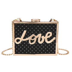 Sequine Love Letter Decoration Shoulder Bag Metal Frame Evening Diamond Chain Ba