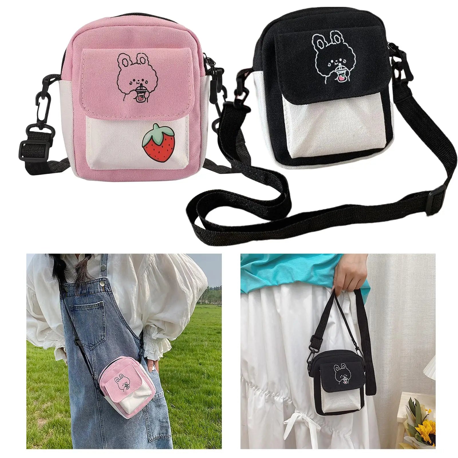 Canvas Shoulder Bag Purse Beach Travel Adjustable Strap Summer Vacation Pouch