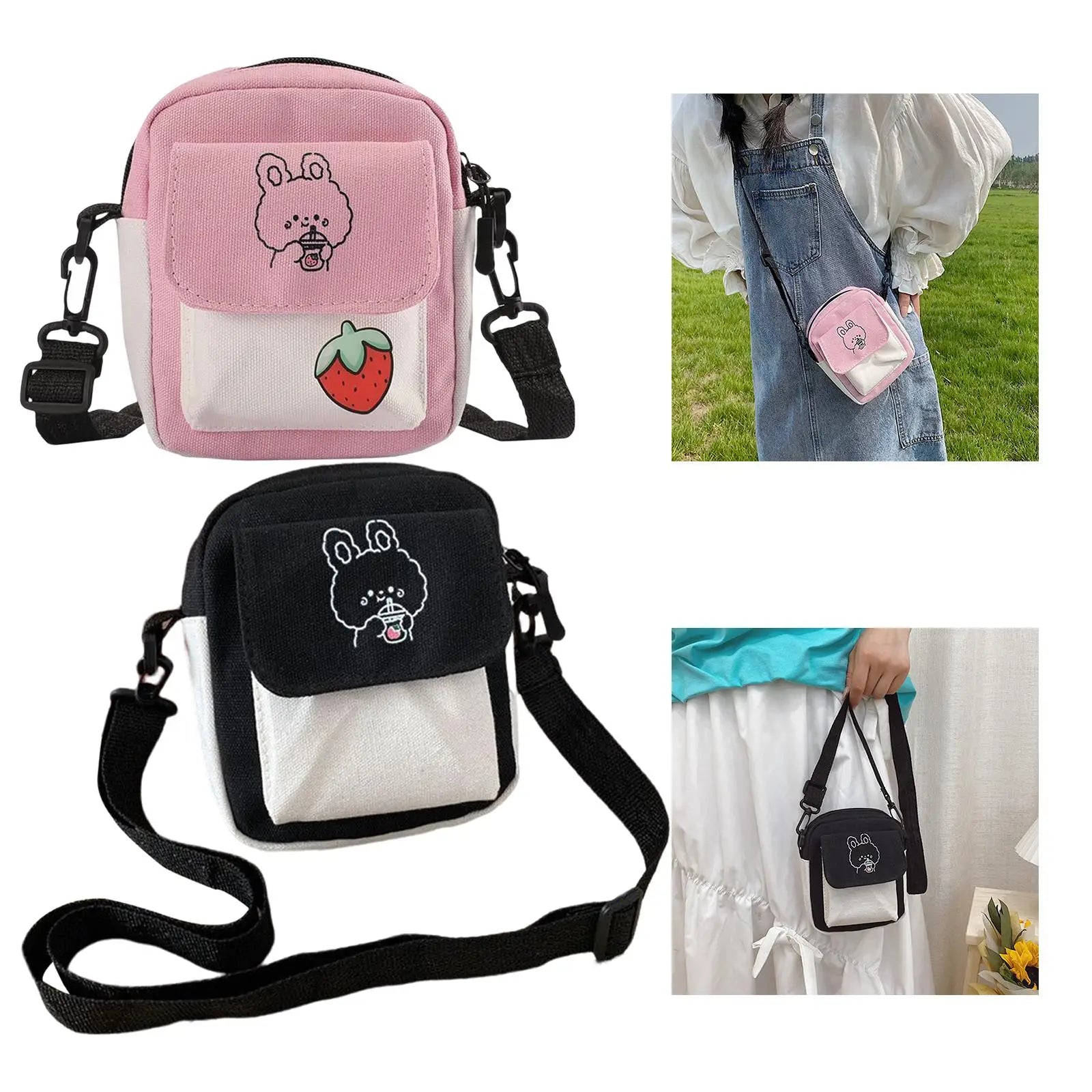 Canvas Shoulder Bag Purse Beach Travel Adjustable Strap Summer Vacation Pouch