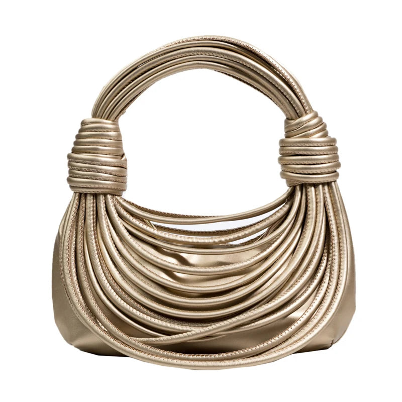 Hand Woven Leather Line Weave Strap Hobos Clutch Purse