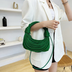 Hand Woven Leather Line Weave Strap Hobos Clutch Purse
