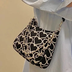 Heart Shape Embroidered Girl Shoulder Bag Gothic Tote Canvas