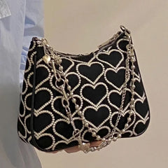 Heart Shape Embroidered Girl Shoulder Bag Gothic Tote Canvas