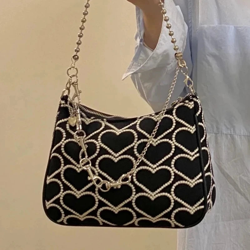 Heart Shape Embroidered Shoulder Bag Girl Autumn Winter Lolita Gothic Tote