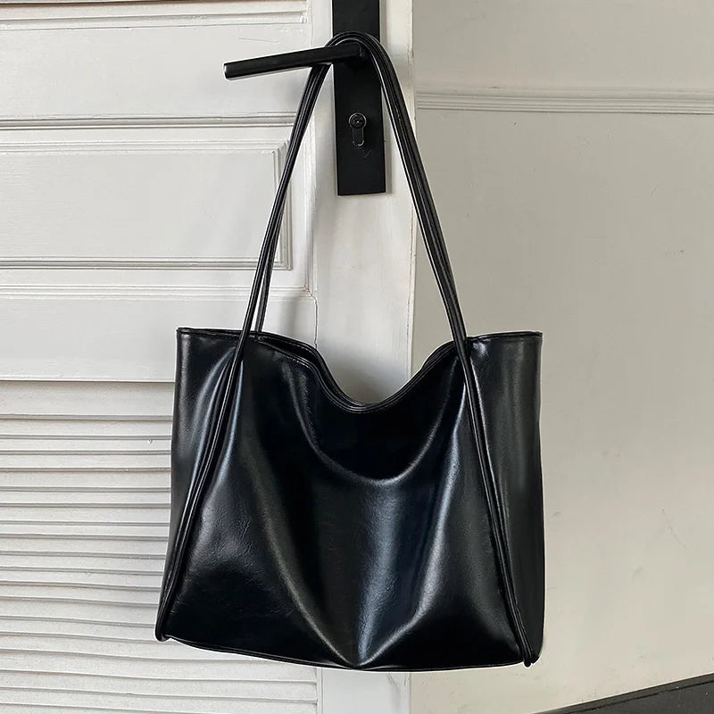 Oilskin Tote Bag Women's Soft PU Leather Shoulder Bag Girl