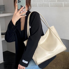 Oilskin Tote Bag Women's Soft PU Leather Shoulder Bag Girl