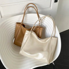Oilskin Tote Bag Women's Soft PU Leather Shoulder Bag Girl