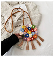 Boho Rattan Beach Bag Tassel Crochet Fringed Woven Handbag
