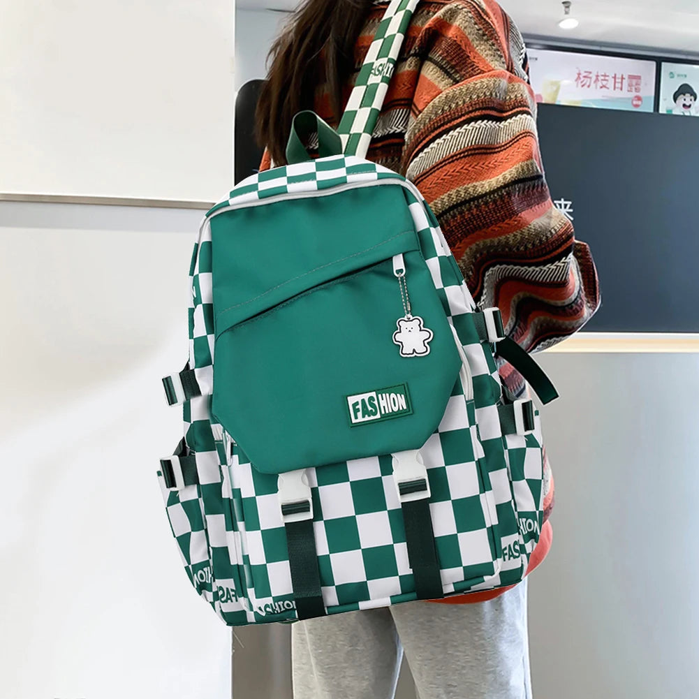 Harajuku Style Backpack Large Capacity Plaid Checkerboard Student
