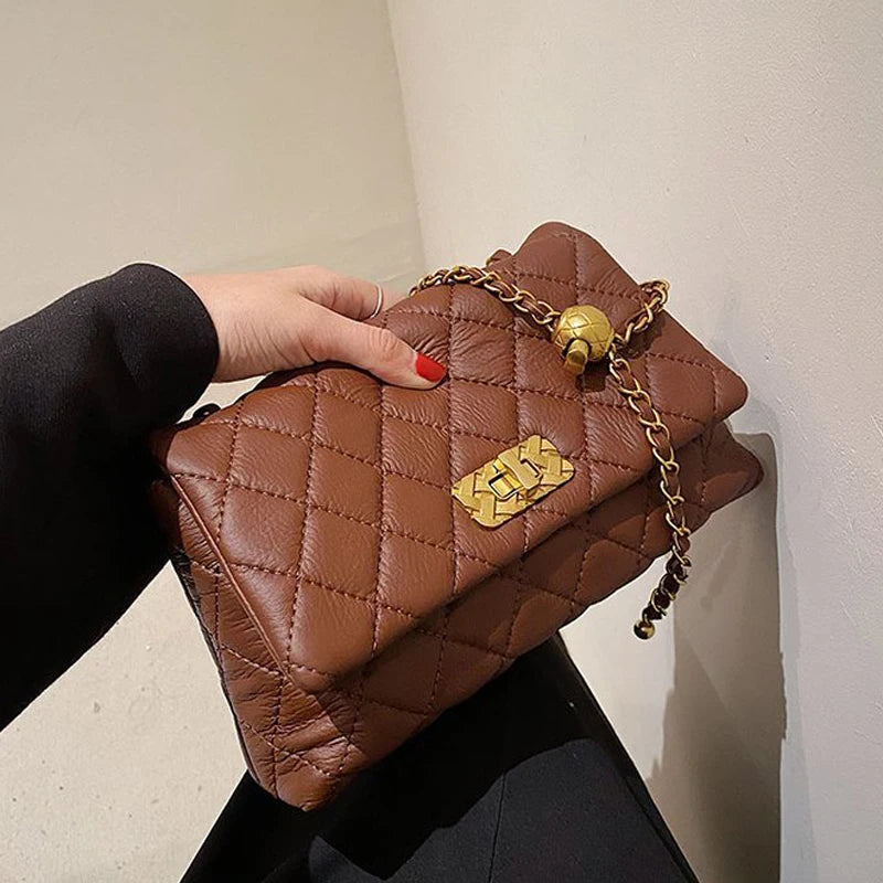 Vintage Chains Crossbody Bag for Women Solid Flap Shoulder Purses
