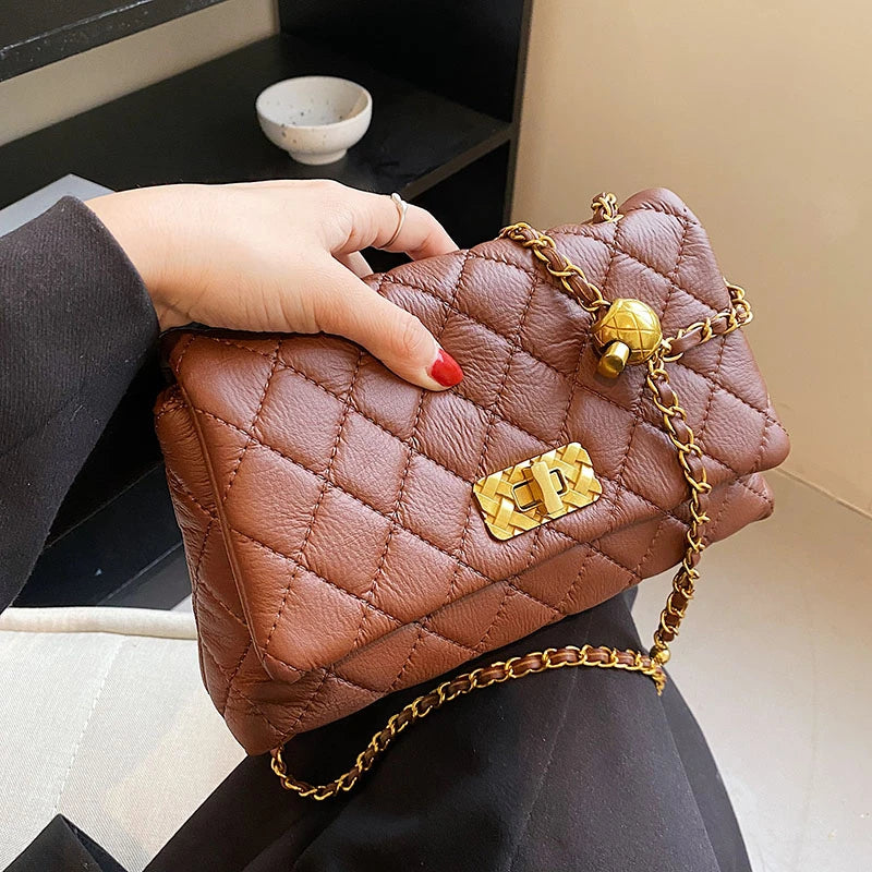 Vintage Chains Crossbody Bag for Women Solid Flap Shoulder Purses