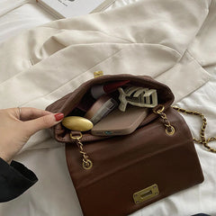 Vintage Chains Crossbody Bag for Women Solid Flap Shoulder Purses