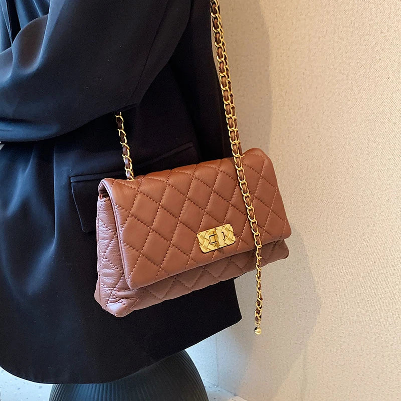 Vintage Chains Crossbody Bag for Women Solid Flap Shoulder Purses
