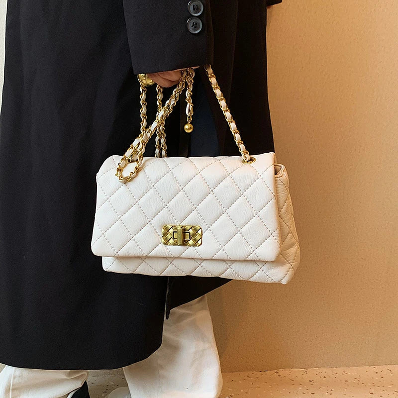 Vintage Chains Crossbody Bag for Women Solid Flap Shoulder Purses