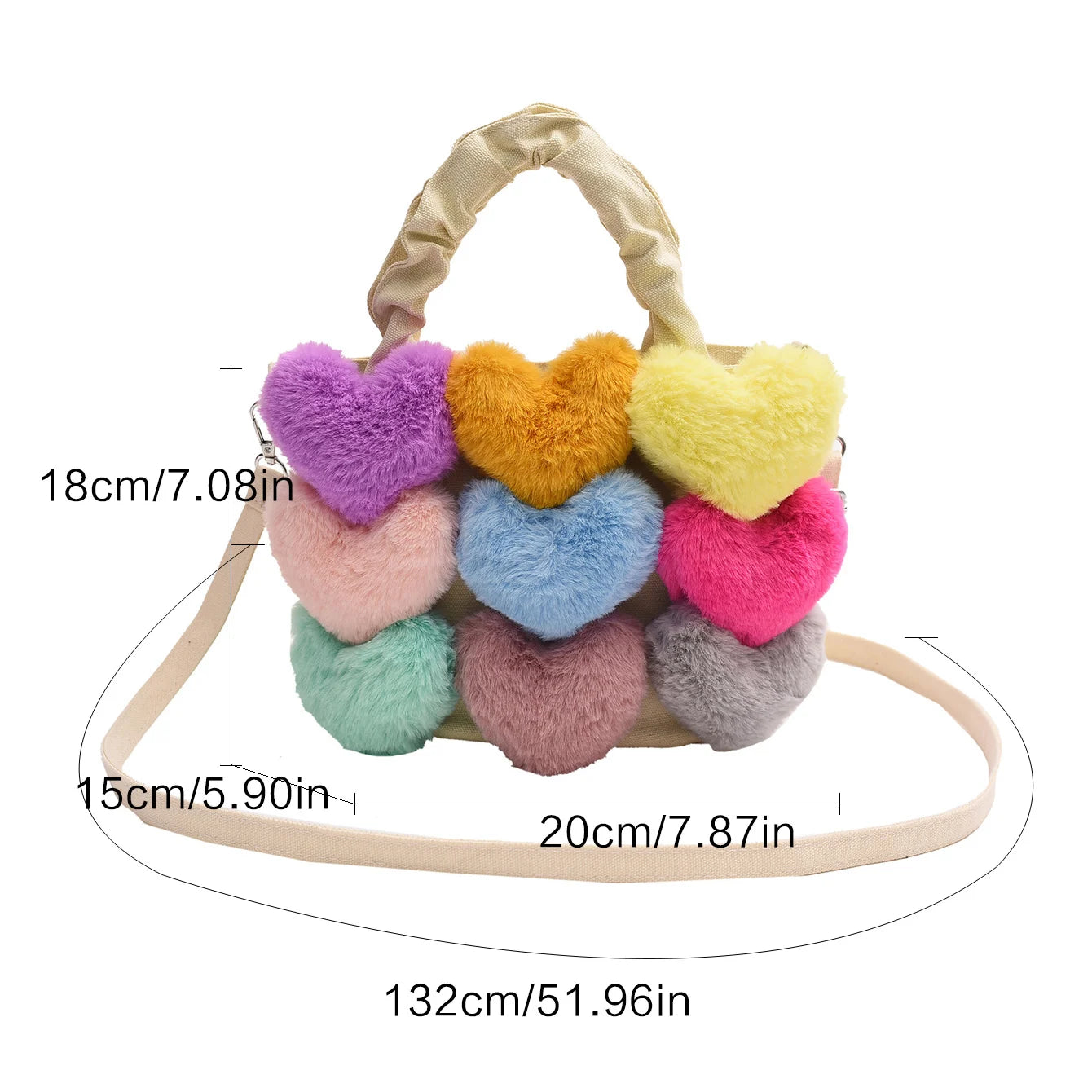 Heart Shape Plush Decoration Bucket Handbag Denim Women Bag And Purse For Ladies
