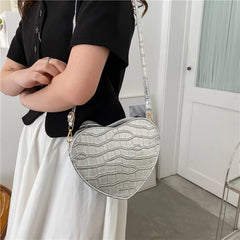 Heart Crossbody Bag Leather Stone Pattern Purse Handbags Women