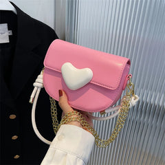 Heart-shaped Chain Shoulder Bag Women Small Flap Handbag Female Crossbody Messen