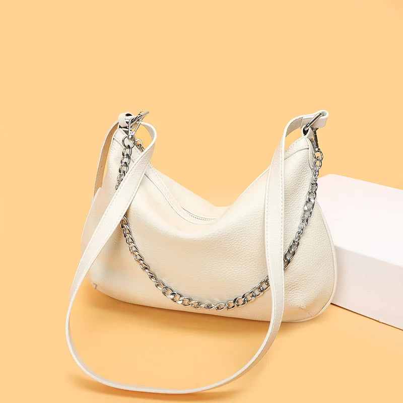 Women Chain Shoulder Bag High Capacity Cowhide Handbag